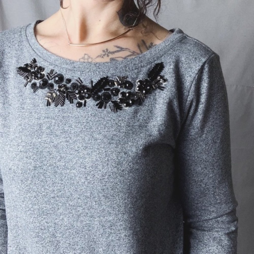 Loft Embellished Gray Sweatshirt